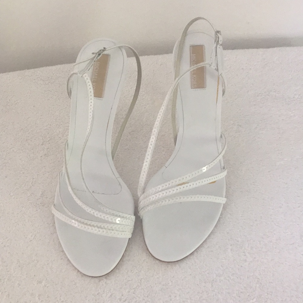 Michael lots white heels w sequins